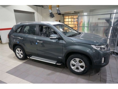 Пороги алюминиевые Brillant серебряные для Kia Sorento/Hyundai Santa Fe 2012-2020