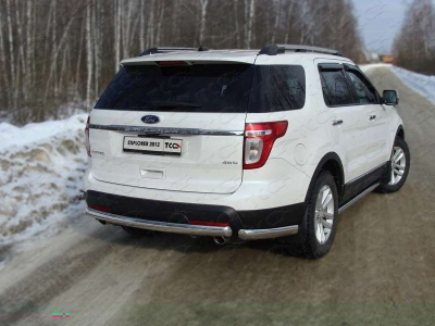 Защита заднего бампера овальная длинная 75х42 мм ТСС для Ford Explorer 2011-2015
