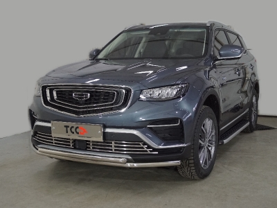 Защита передняя нижняя (двойная) 42,4/42,4 мм ТСС для Geely Atlas PRO 1.5L 4WD 2021 – н.в.