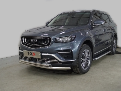 Защита передняя нижняя (двойная) 60,3/42,4 мм ТСС для Geely Atlas PRO 1.5L 4WD 2021 – н.в.
