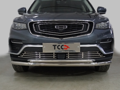 Защита передняя нижняя (двойная) 60,3/42,4 мм ТСС для Geely Atlas PRO 1.5L 4WD 2021 – н.в.