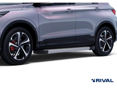 Порог-площадка "Silver" F173AL + комплект крепежа для Geely Coolray SX11 2023-н.в., Belgee X50 2023-н.в.